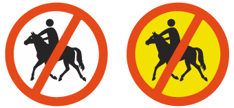 Horses and riders prohibited sign